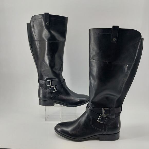 Marc Fisher Audrey Leather Riding Boots Size 8 Buckle Zip - Picture 3 of 11